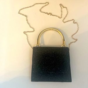 Landry Women’s Small Black Glitter Handbag Wedding Prom Gold Shoulder Strap